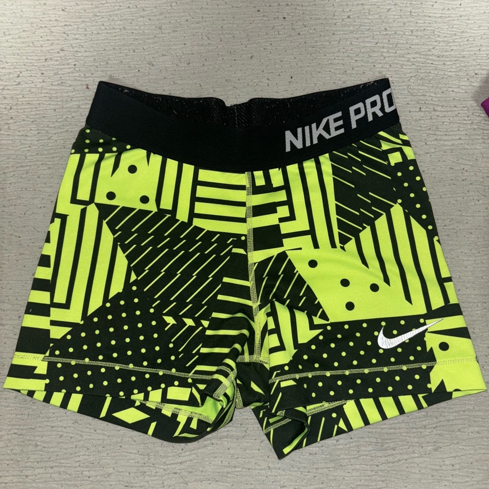 Nike Pro Lime Green and Black Active Shorts